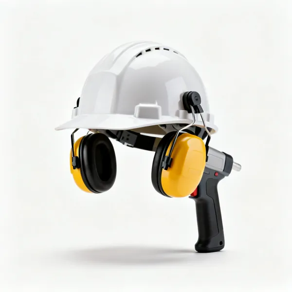 Helmet mounted defenders: A safety helmet with clip on ear defender cups attached