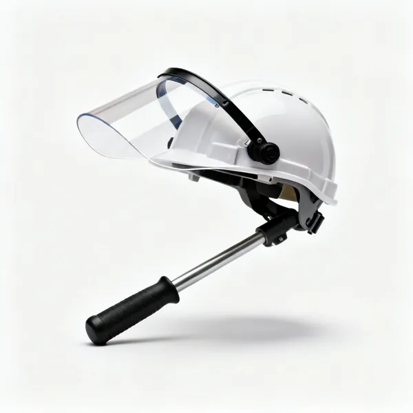 Helmet mounted visor: A safety helmet with a flip up clear visor attachment fitted
