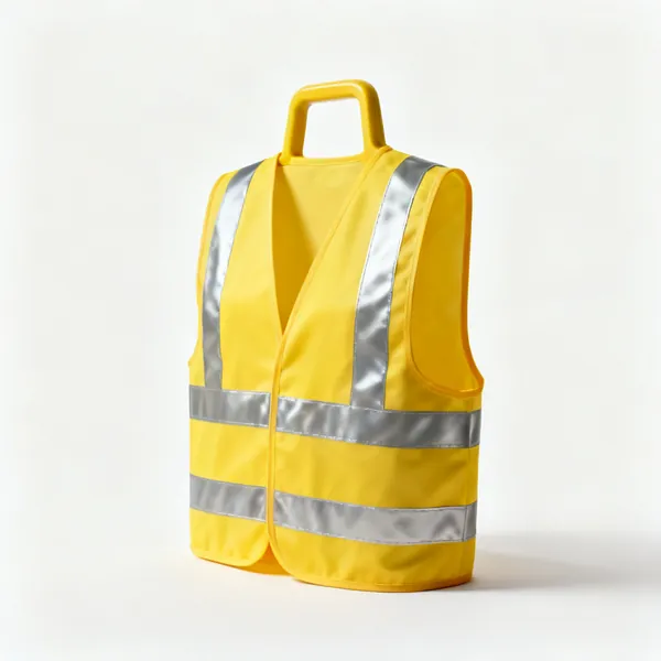 High visibility clothing: A yellow high visibility vest with reflective silver bands