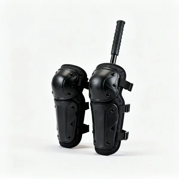 A pair of black work knee pads with straps