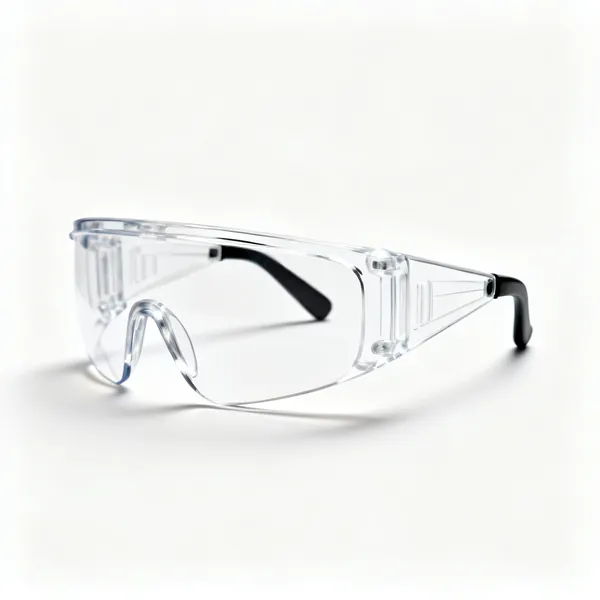 A pair of clear wraparound safety glasses with side coverage