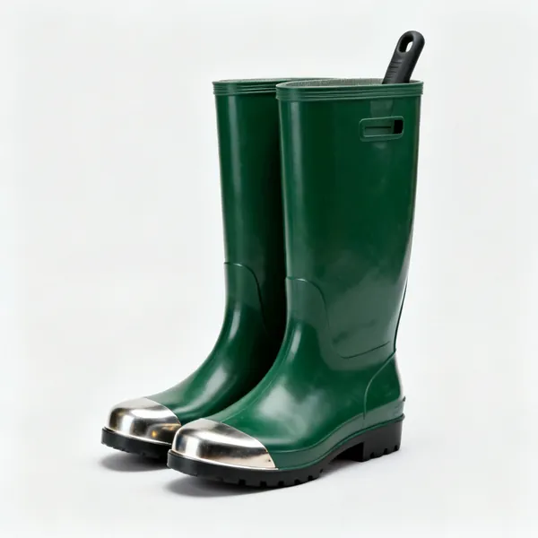 Safety wellingtons: A pair of green safety wellington boots with steel toecaps