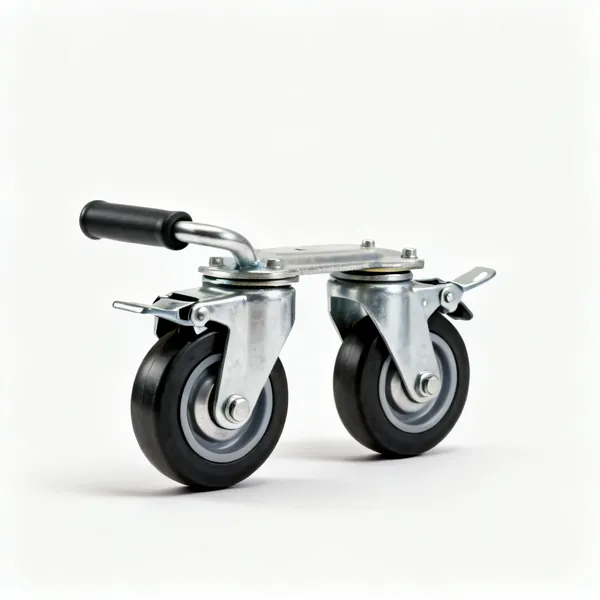 Locking castors: Two heavy duty locking castor wheels with brake levers