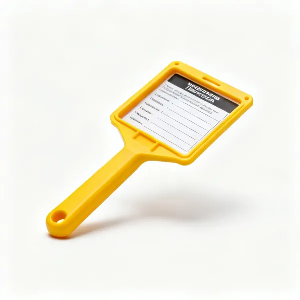 Scafftag holder: A yellow plastic scaffold inspection tag holder with an insert card