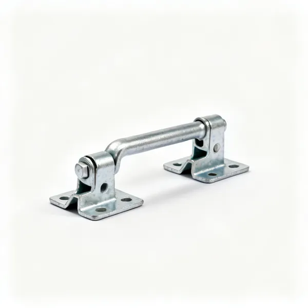 Two galvanised scaffold toe board clips