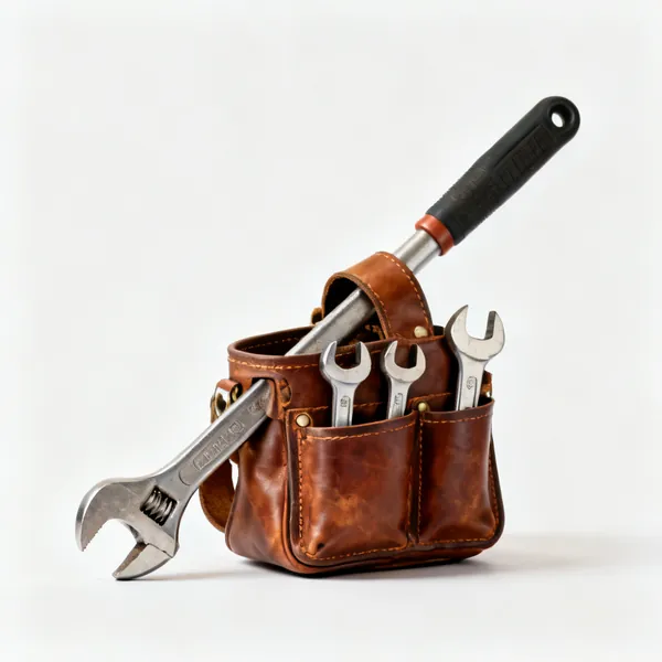 Scaffolder's belt: A leather scaffolder's tool belt with spanner frog holsters