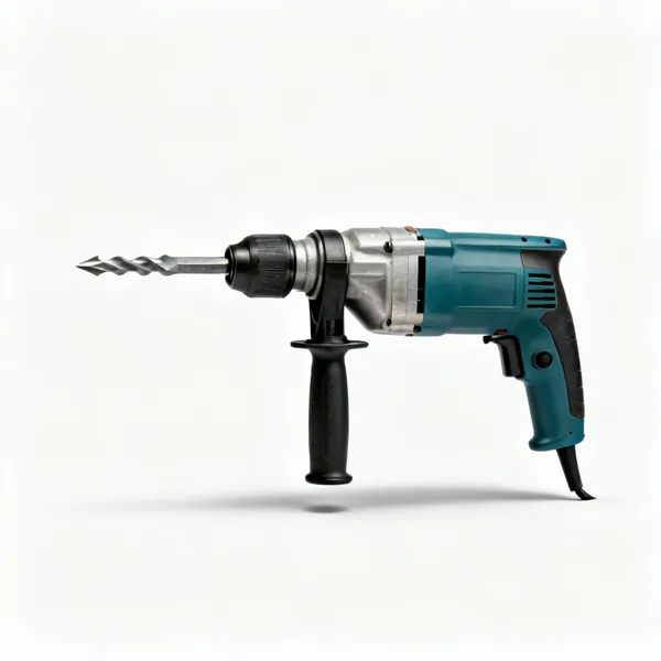 A heavy electric demolition breaker hammer with a chisel point