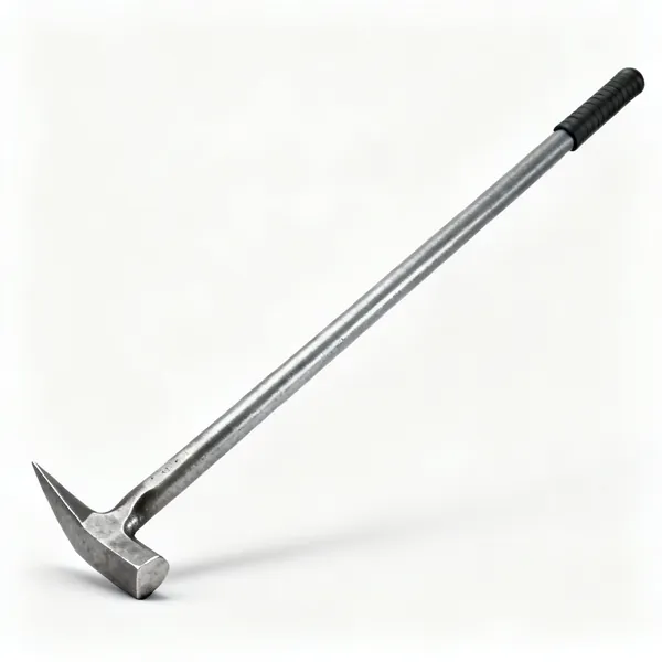 A long steel crowbar with a flattened chisel end