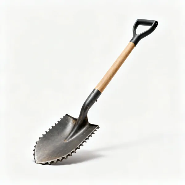 A builder's digging spade with a treaded blade