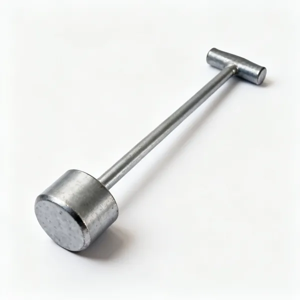 A steel hand earth rammer tamper on a shaft