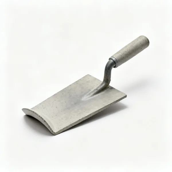 A concrete edging trowel with a curved lip