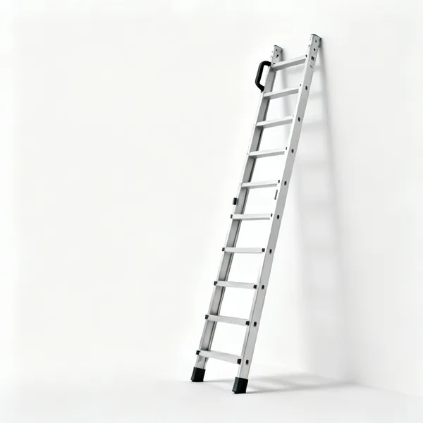 An aluminium extension ladder leaning against a wall