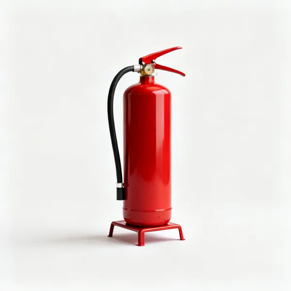 A red fire extinguisher on a stand
