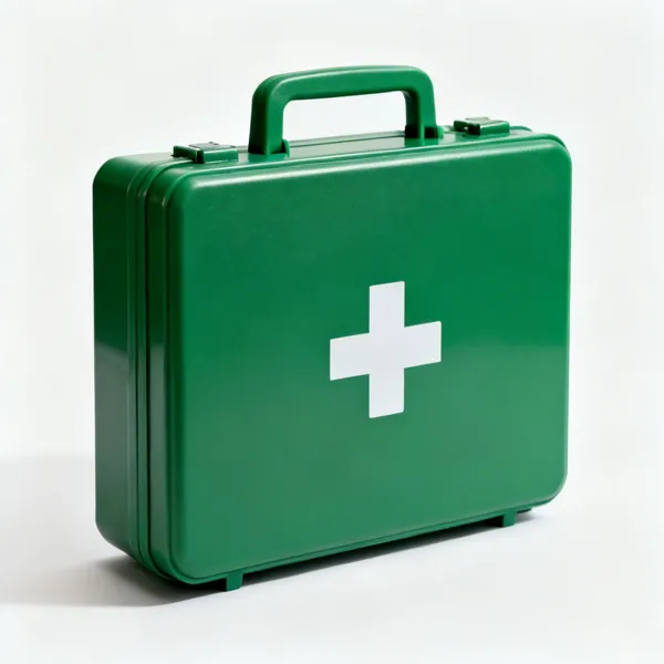 A green first aid kit box