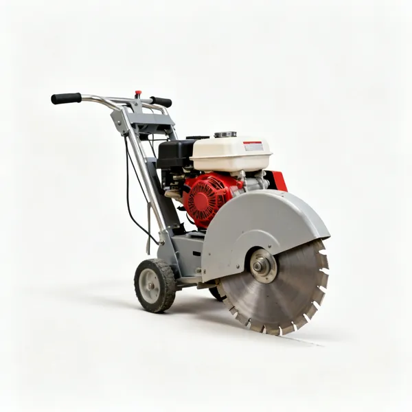 A walk behind concrete floor saw with a diamond blade