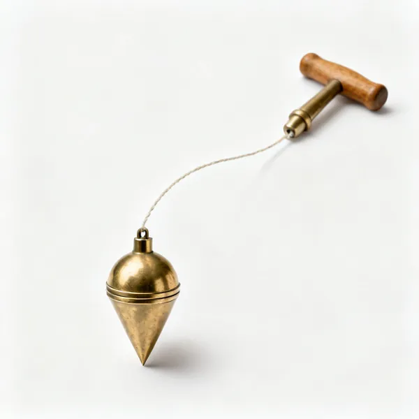 A brass plumb bob on a string line