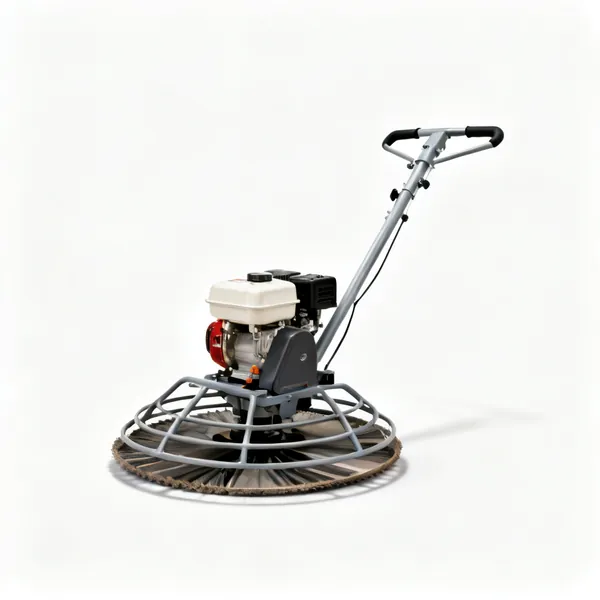 A walk behind power float machine with rotating blades