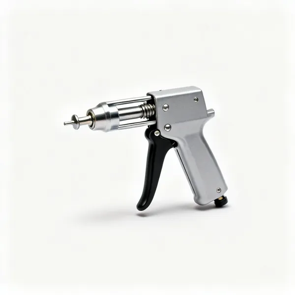 A hand pop rivet gun with rivets