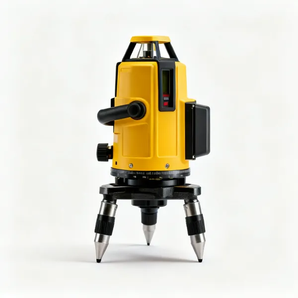 A yellow rotary laser level on a tripod