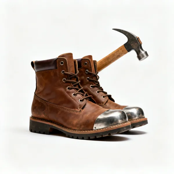 A pair of brown steel toe cap safety boots