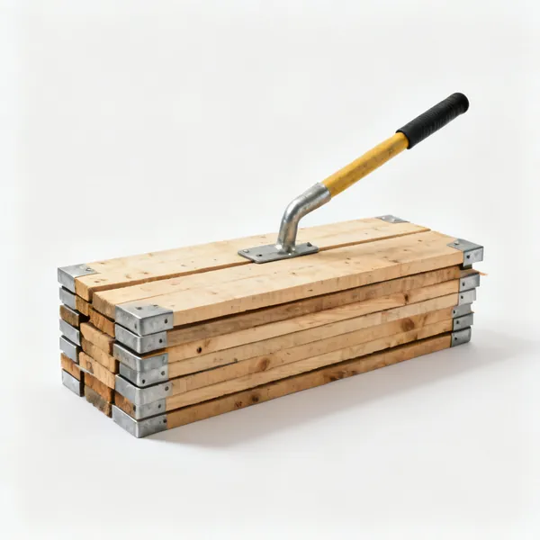 A stack of timber scaffold boards with steel ends