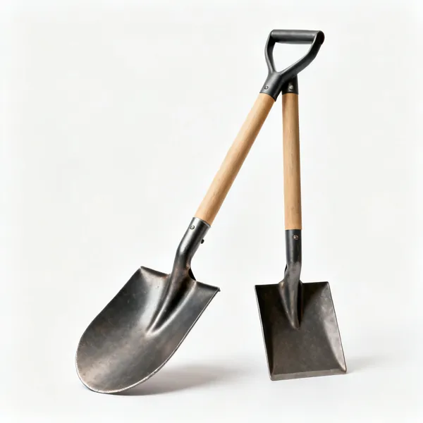 A round mouth shovel and a square mouth shovel
