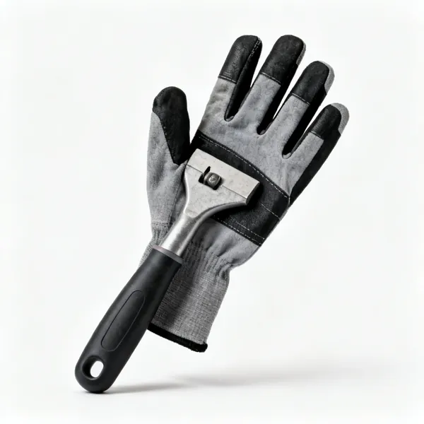 A pair of grey and black work gloves