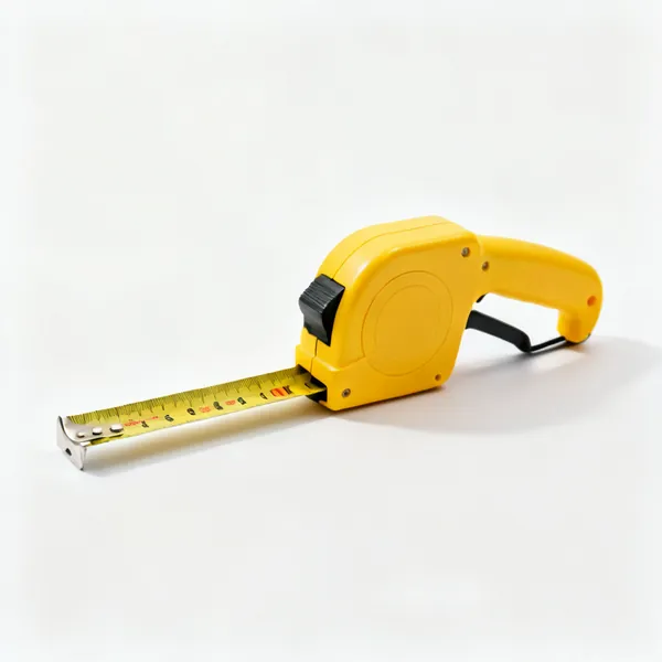 A yellow site tape measure with a wide blade