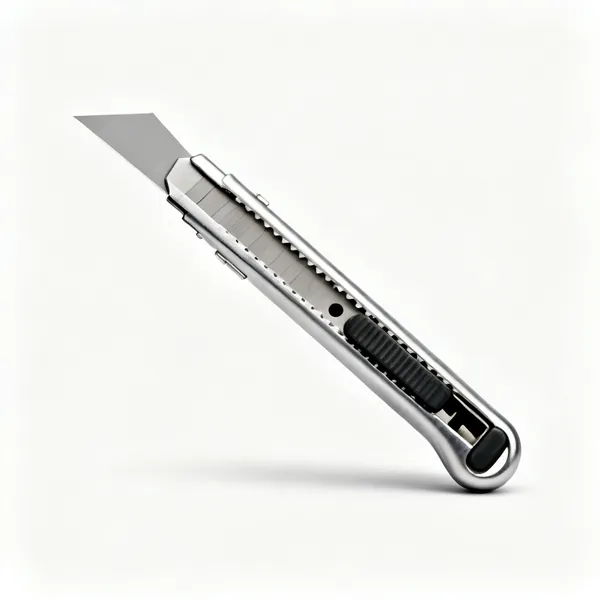 A metal bodied utility knife with a retractable trapezoid blade