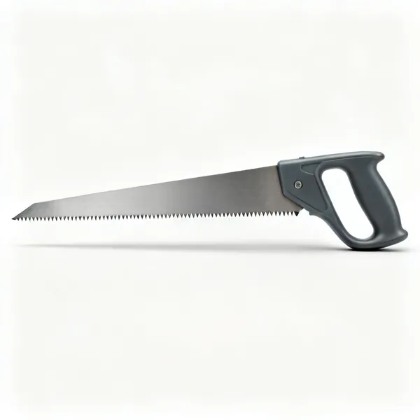 A plasterboard saw with a pointed coarse toothed blade and a moulded handle