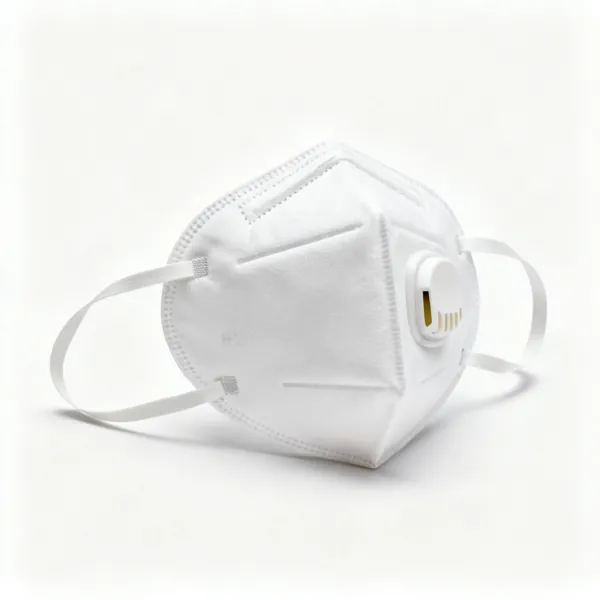 A white FFP2 respirator dust mask with two straps and a nose clip