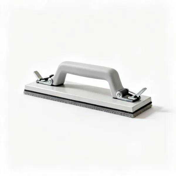 A rectangular drywall hand sanding block with clamps at each end