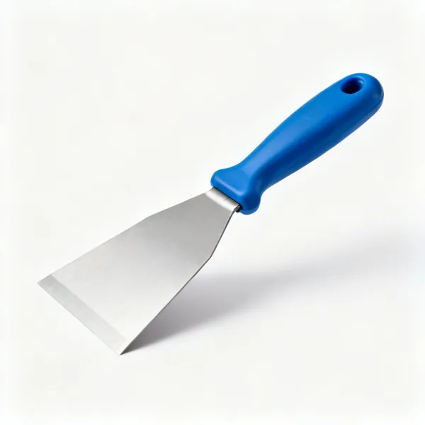 150mm taping knife: A 150mm wide stainless steel taping knife with a blue moulded handle