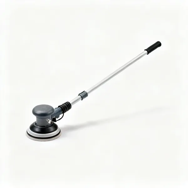 A drywall vacuum sander with a round head, hose connection and long handle