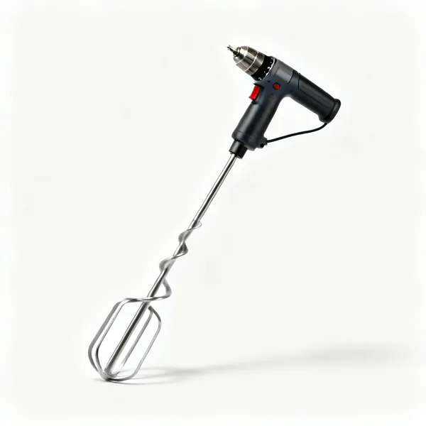 A mixing paddle with a drill