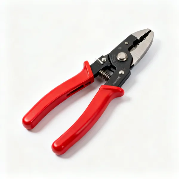 Automatic wire strippers: A pair of automatic self adjusting wire strippers with red handles and a stripping jaw