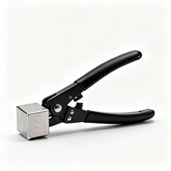 Bootlace ferrule crimper: A self adjusting bootlace ferrule crimping tool with a square four sided die