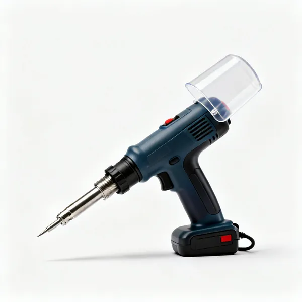 Cordless soldering iron: A cordless battery powered soldering iron with a protective cap