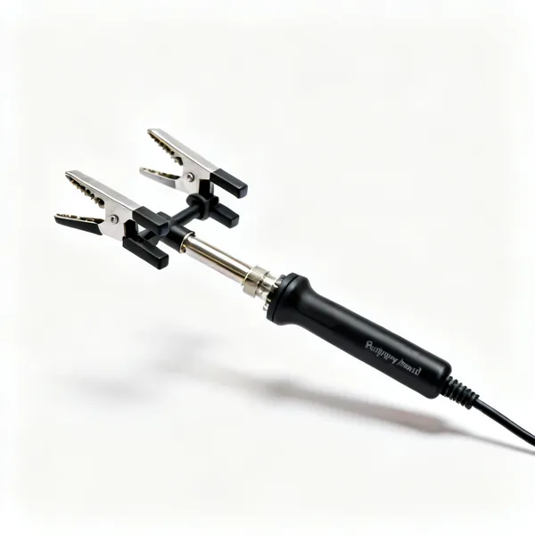 A helping hands soldering aid with two crocodile clips on adjustable arms