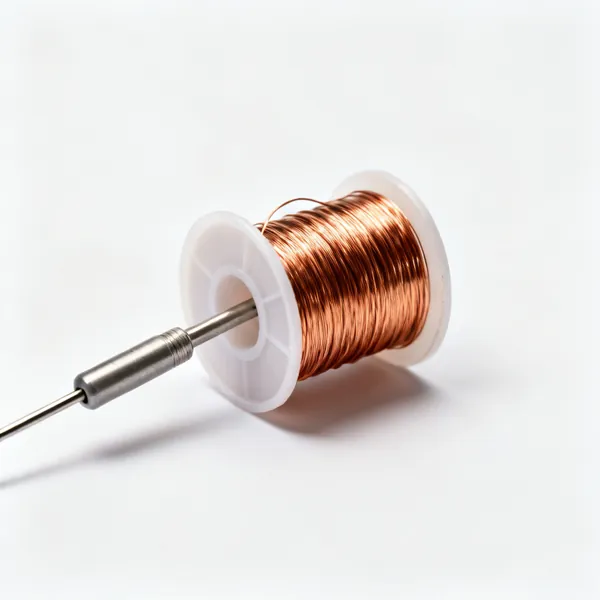 A small spool of copper solder wick desoldering braid partly unwound