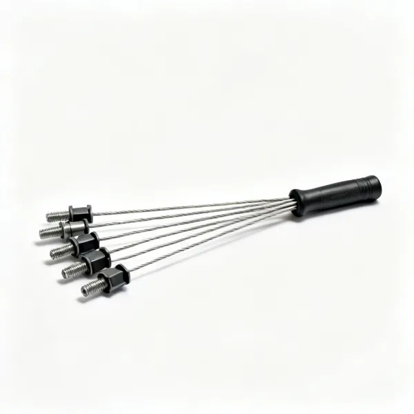 A set of glass fibre cable rods with threaded ends and attachments