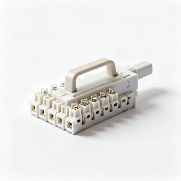 Connector blocks: A row of plastic electrical connector terminal blocks