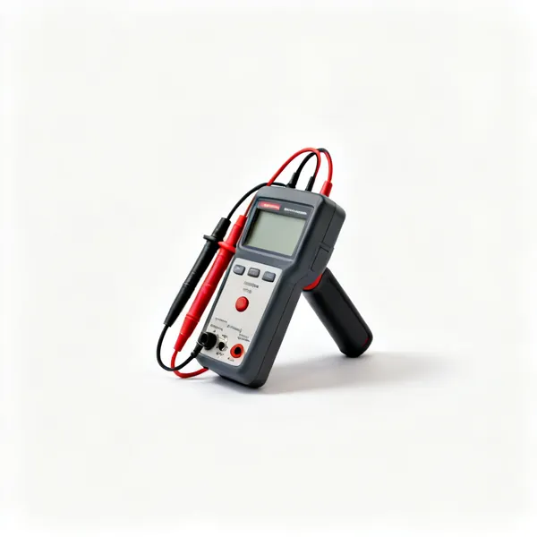 An earth loop impedance tester with test leads and a display