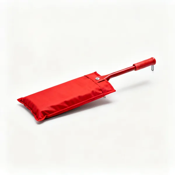 A red fire blanket in a wall pouch