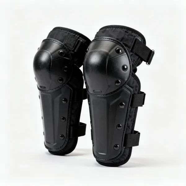 A pair of protective knee pads with straps