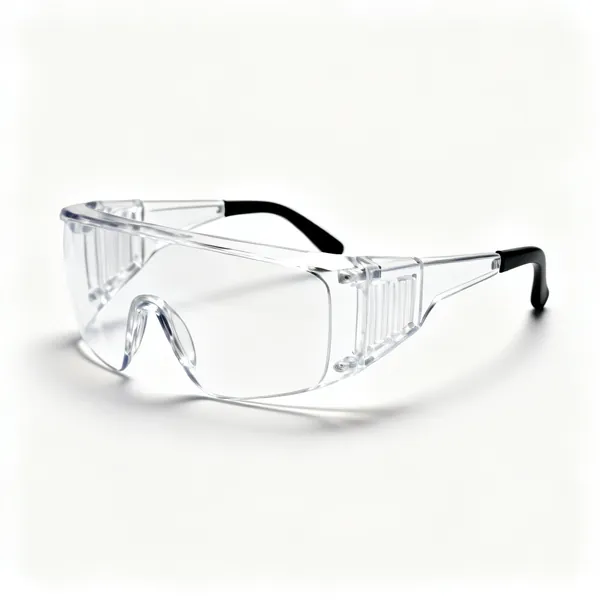 A pair of clear safety glasses with side shields