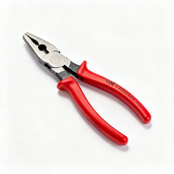 VDE combination pliers: A pair of VDE insulated combination pliers with red handles
