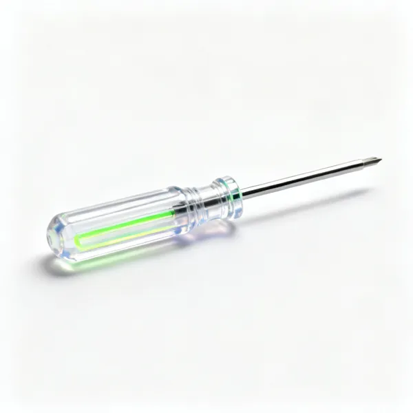 A neon tester screwdriver with a clear handle