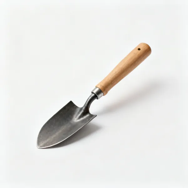 A small border spade with a narrow blade and wooden handle