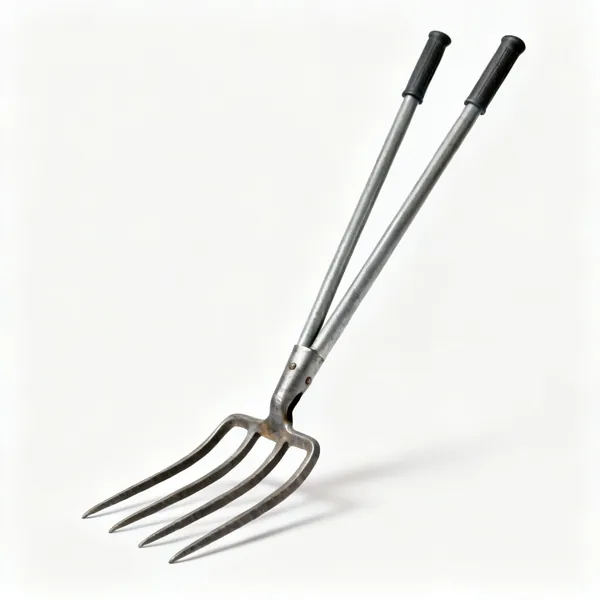 A broadfork with wide long tines and two tall handles